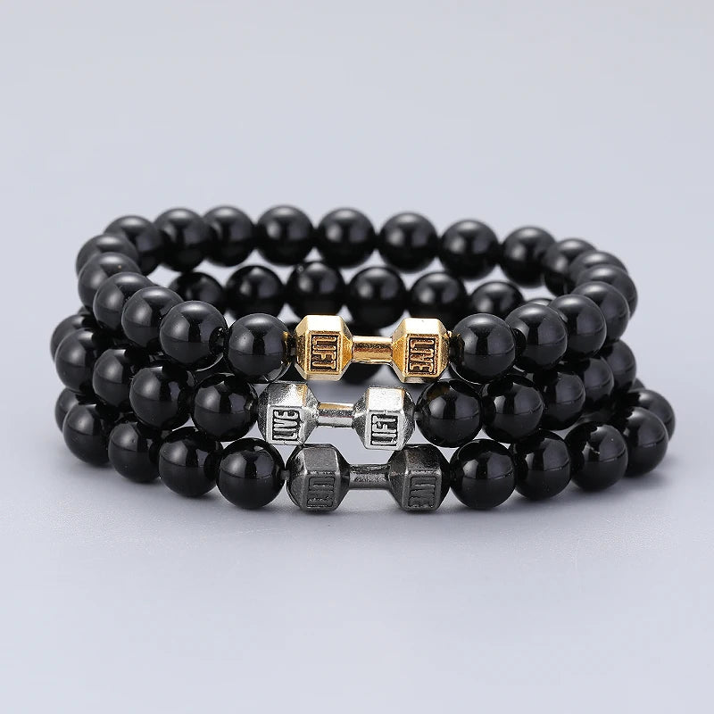 Natural Volcanic Stone Bracelet – Matte Black Lava Bead Fitness Bracelet for Men & Women