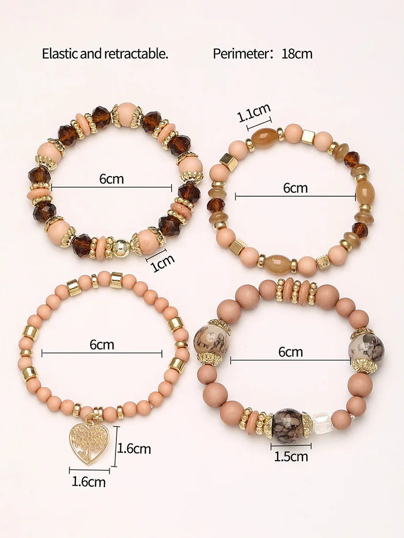 New Acrylic Beads Chain Bracelet Set For Women Tree Of Life Charm Elastic Bangle Female Bohemian Jewelry Accessories