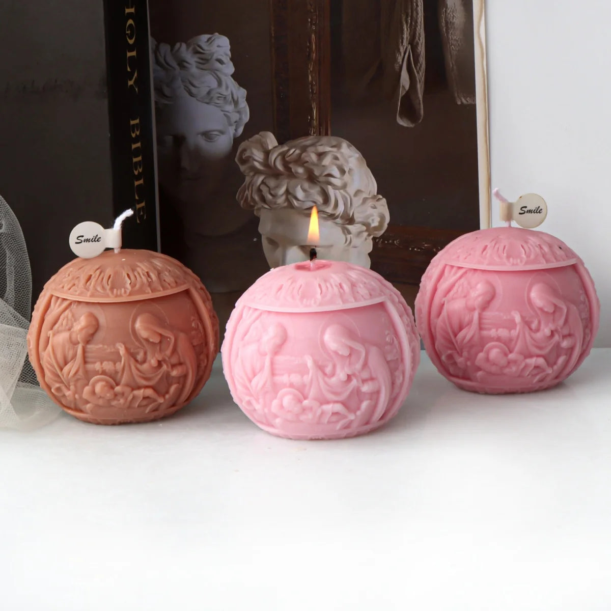 Jesus Family Sphere Silicone Mold | DIY Holy Family Round Ball Resin & Plaster Ornament Mold | Candle & Craft Making Tool