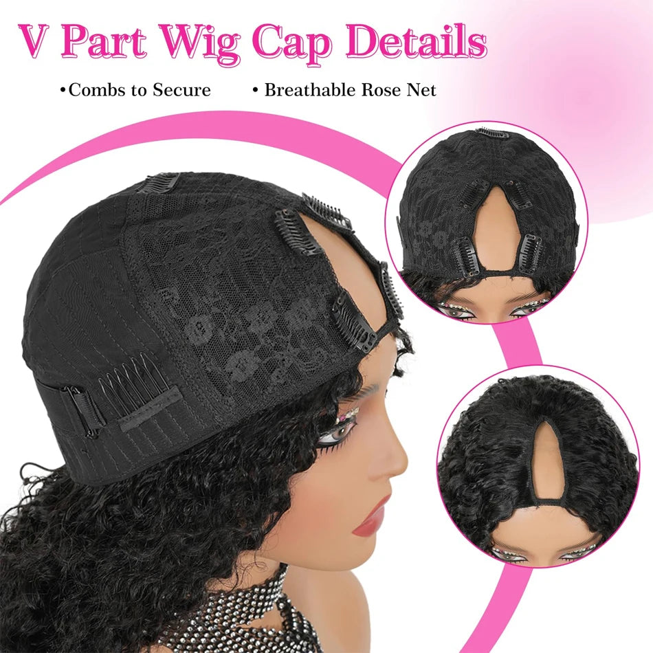Burmese Curly 100% Glueless Human Hair V Part Wigs With Drawstring Virgin Wear And Go Burmese Curly Half Wig 230Density Headband