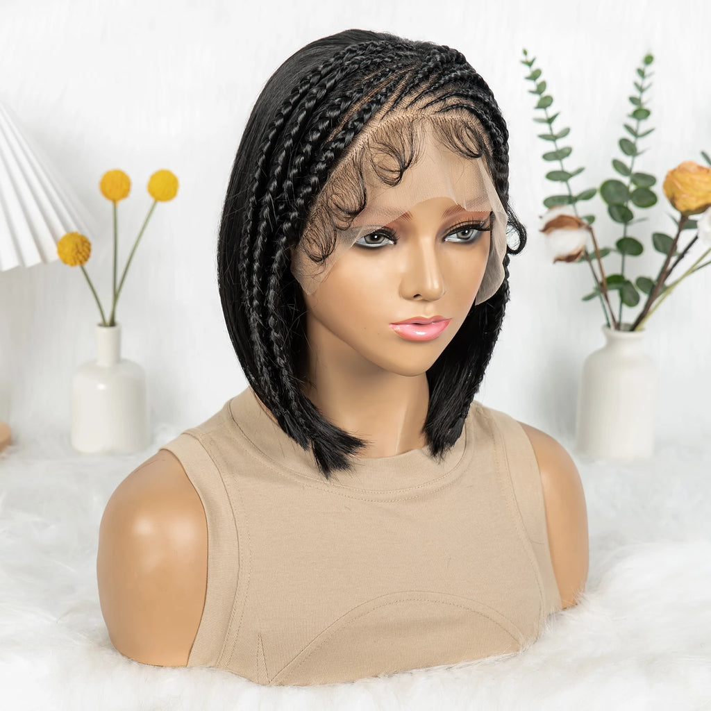 Synthetic Cornrow Braided Wigs Straight 13x4 Lace Frontal Wig With Baby Hair Partition Design With Braided For Black Women