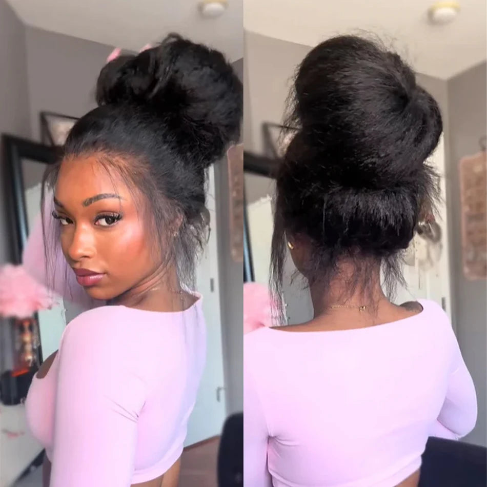 Invisi Draw-strings Kinky Straight 360 Glueless Wig PreCut Lace InvisiFit Strap Wear Go Wig Hidden Strap 360 Full Lace Front Wig