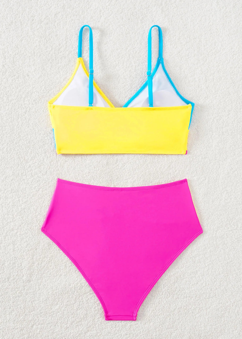 Pink Contrast Push-Up Cross Bikini – Women's Two-Piece Patchwork Swimsuit