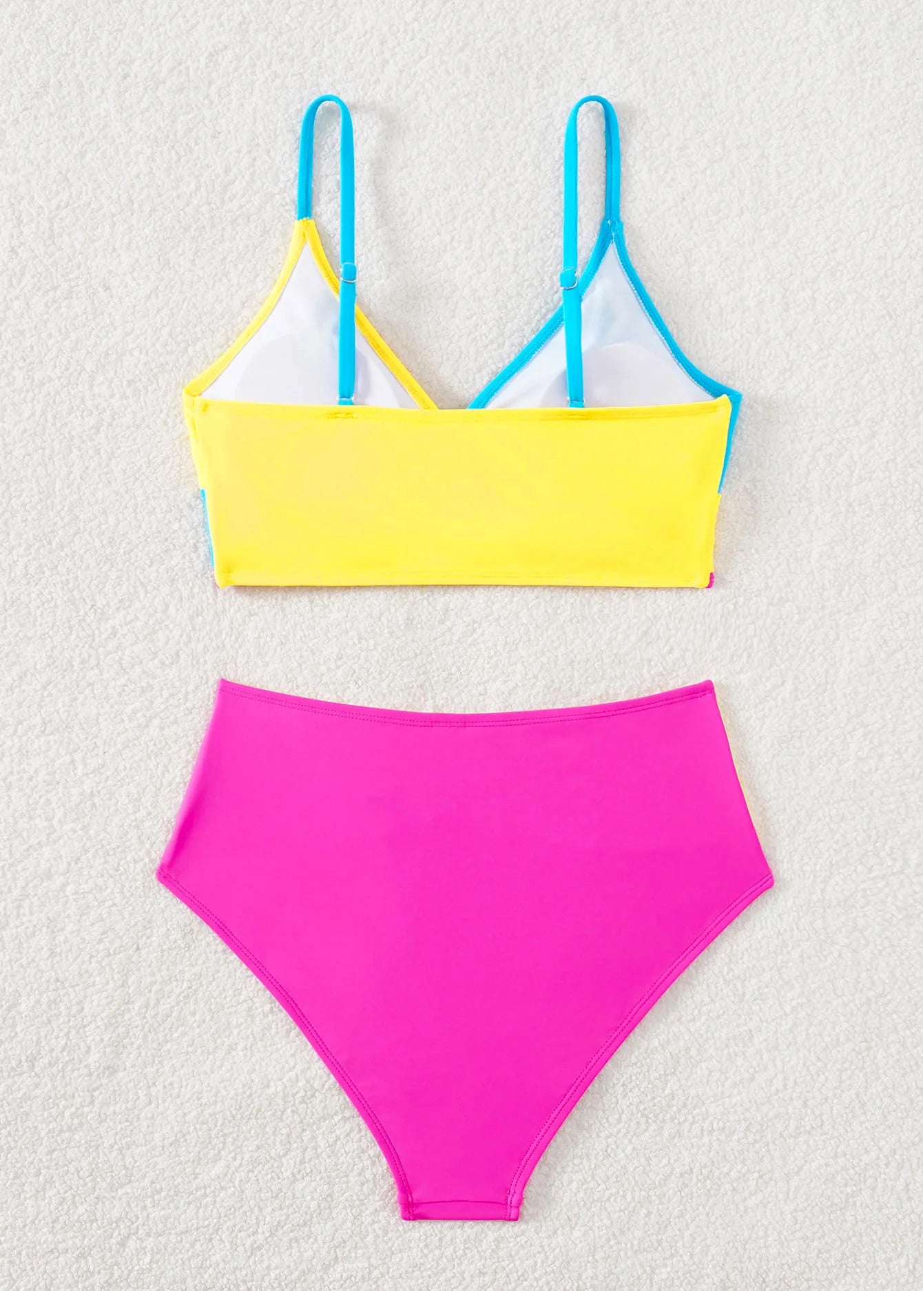 Pink Contrast Push-Up Cross Bikini – Women's Two-Piece Patchwork Swimsuit
