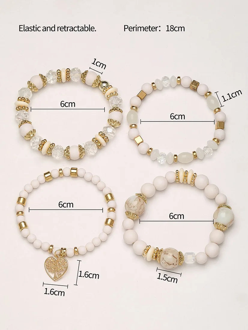 New Acrylic Beads Chain Bracelet Set For Women Tree Of Life Charm Elastic Bangle Female Bohemian Jewelry Accessories