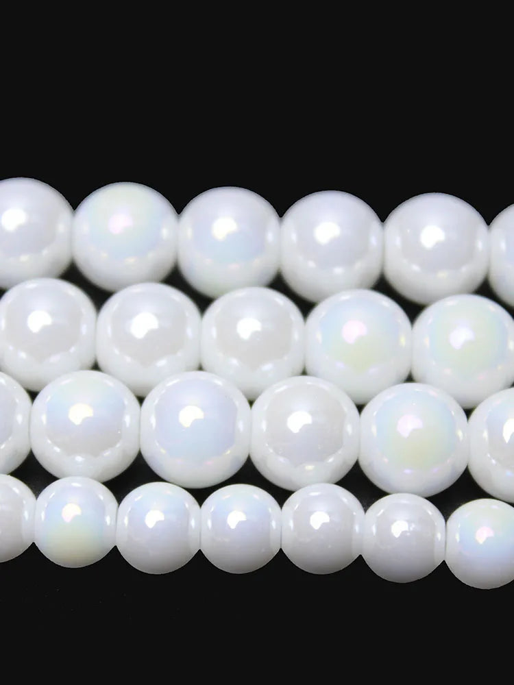 Natural AB Color Porcelain White Crystal Beads Glass Round Loose Beads For Jewelry Making DIY Necklace Bracelet 15inches 6/8/10m