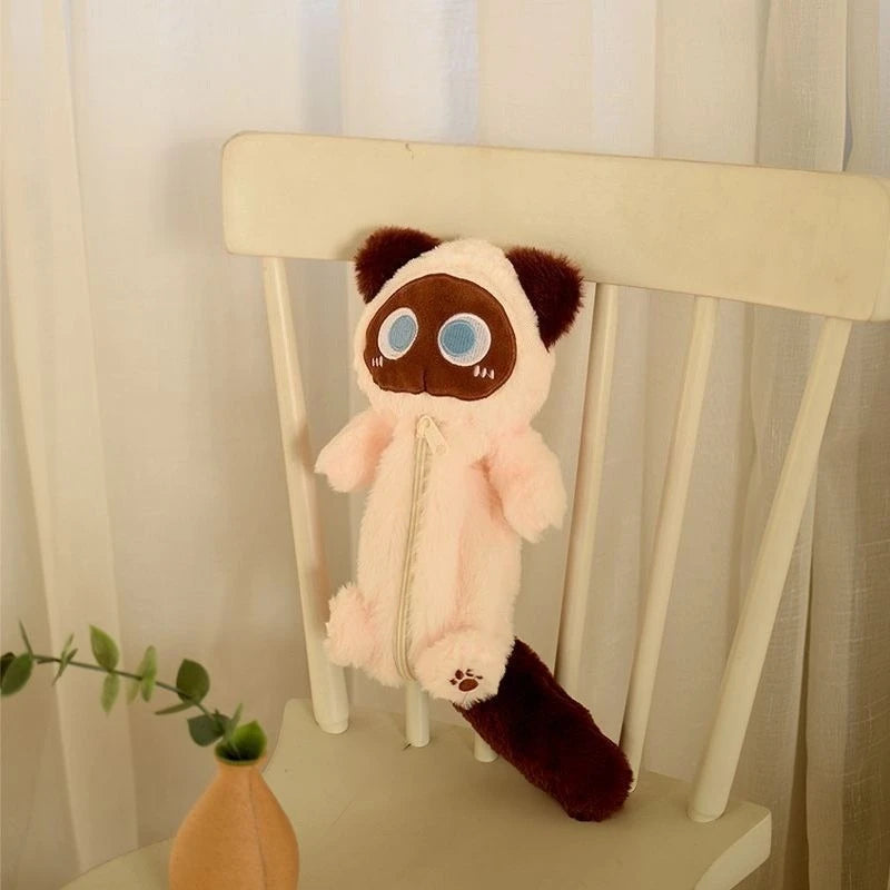 Plush Big-Eyed Cat Pencil Case Super Soft Fun Large Capacity Pencil Bags Multi-Functional Stationery Storage Bag