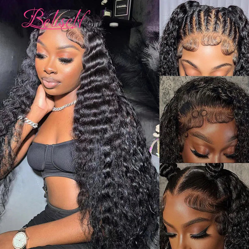 Beliself 300 Density Loose Deep Wave 13x6 HD Lace Frontal Wig Pre Plucked 13X6 HD Lace Wig Human Hair 5x5 HD Lace Closure Wig