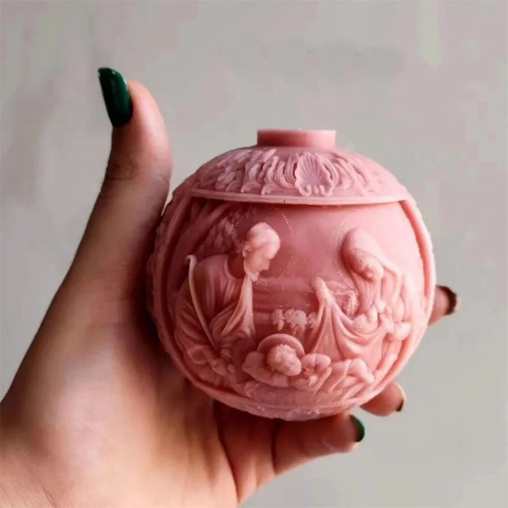 Jesus Family Sphere Silicone Mold | DIY Holy Family Round Ball Resin & Plaster Ornament Mold | Candle & Craft Making Tool