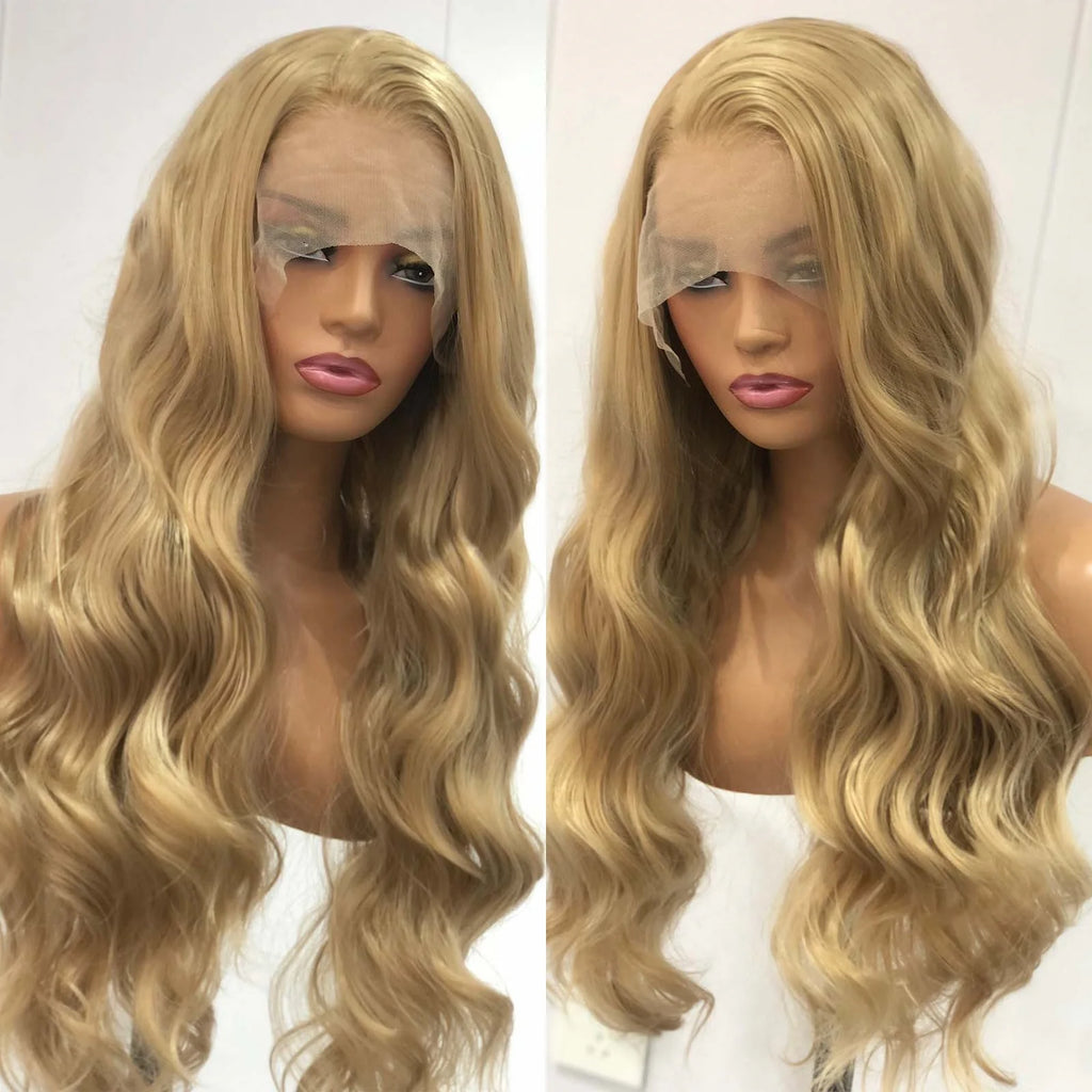 Ash Blonde Wig Loose Body Wave Synthetic Lace Front Wigs Long Curly Natural Wavy Honey Colored Hair 13X4 Frontal Wigs for Women