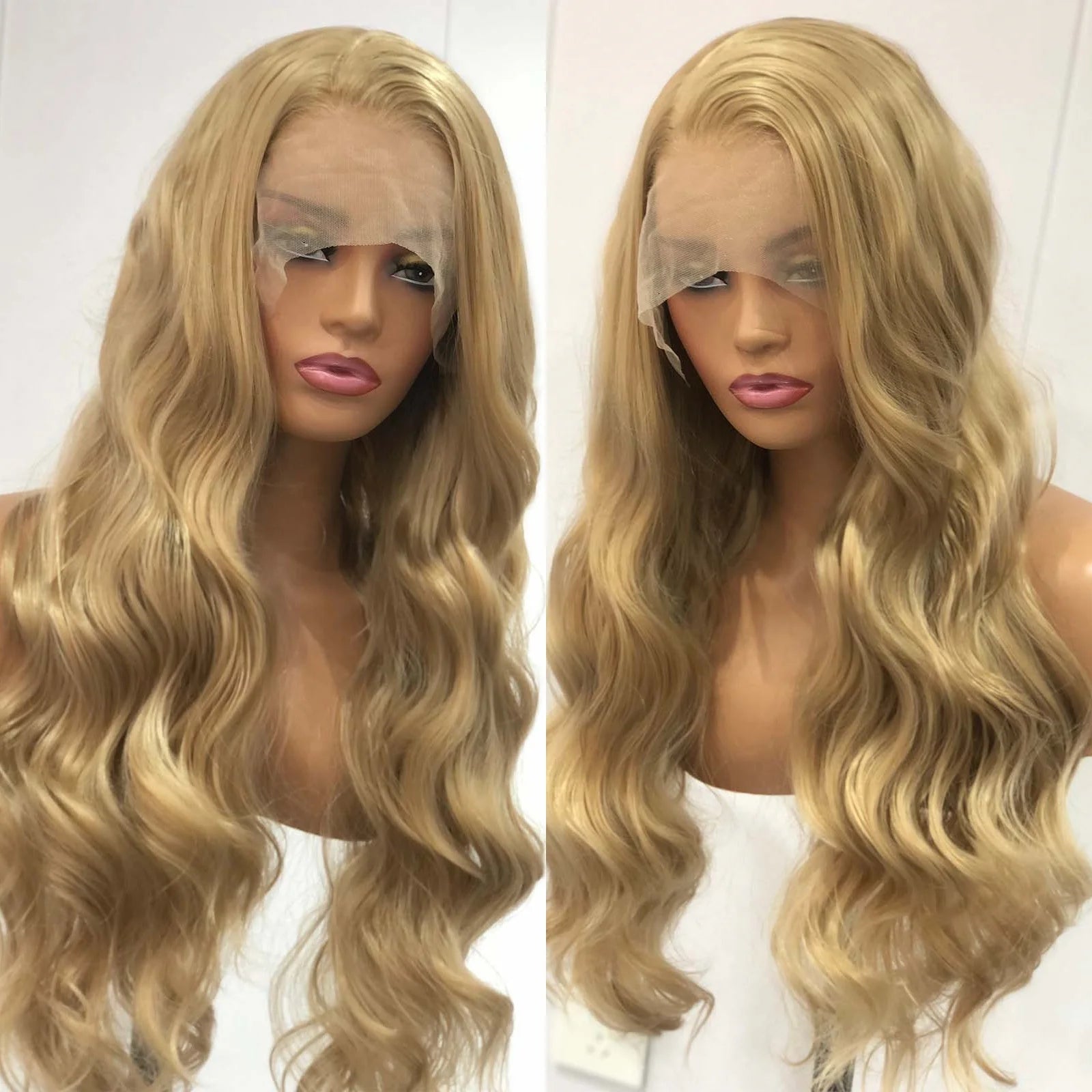 Ash Blonde Wig Loose Body Wave Synthetic Lace Front Wigs Long Curly Natural Wavy Honey Colored Hair 13X4 Frontal Wigs for Women