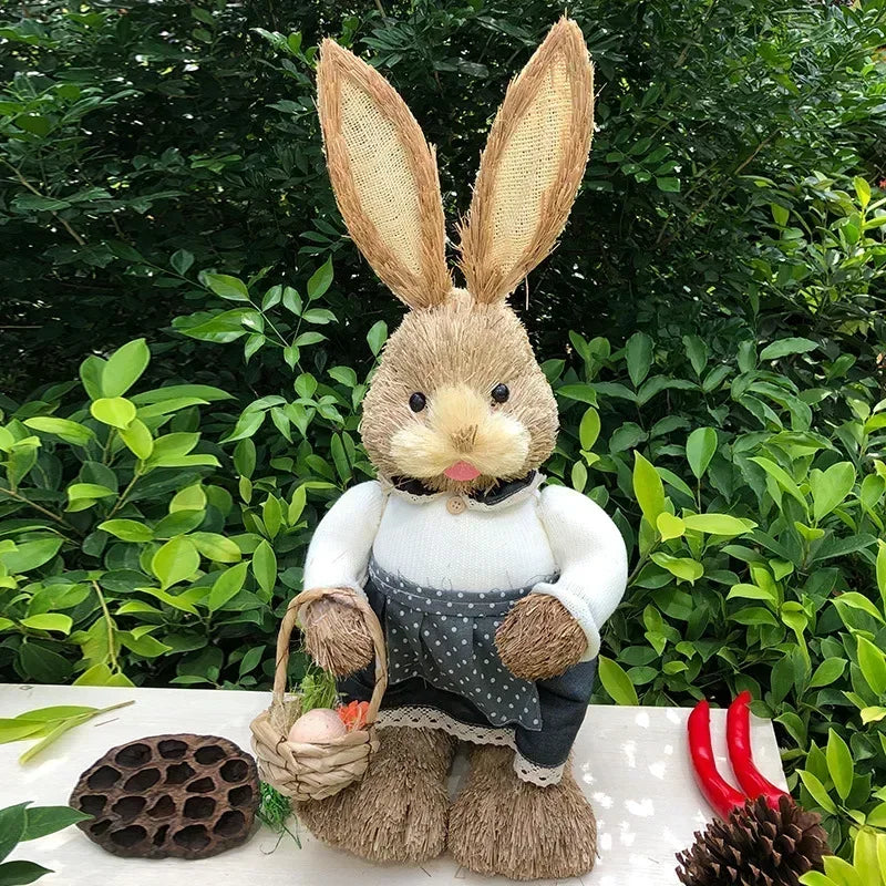 Easter Bunny Woven Grass Rabbit Decor | Handmade Rustic Holiday Decoration | Unique Easter Gift for Home & Kids