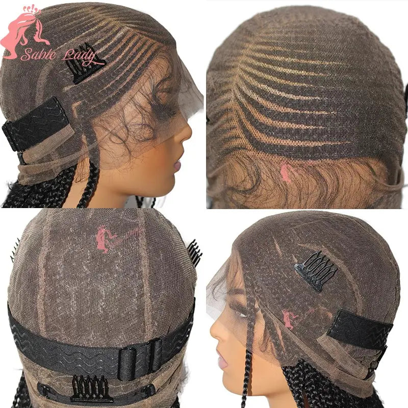 36" Full Lace Cornrow Braided Wigs Synthetic Burgundy Red Knotless Box Braids Wig Godness Side Part Braided Wigs for Black Women