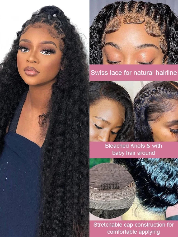 250 Density Deep Wave 40 Inch 13x6 Hd Lace Front Wig Human Hair Curly Wigs Water Wave Transparent Lace Front Wig For Black Women