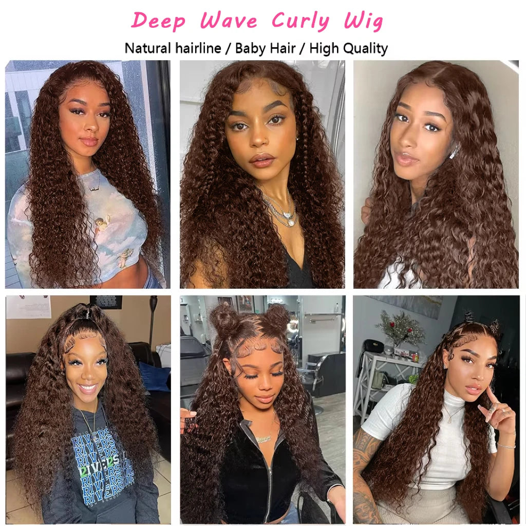 Chocolate Brown Deep Wave Curly Wigs Human Hair 36 Inch Lace Front Human Hair Wig 13x6 Hd Lace Frontal Wig Human Hair For Women