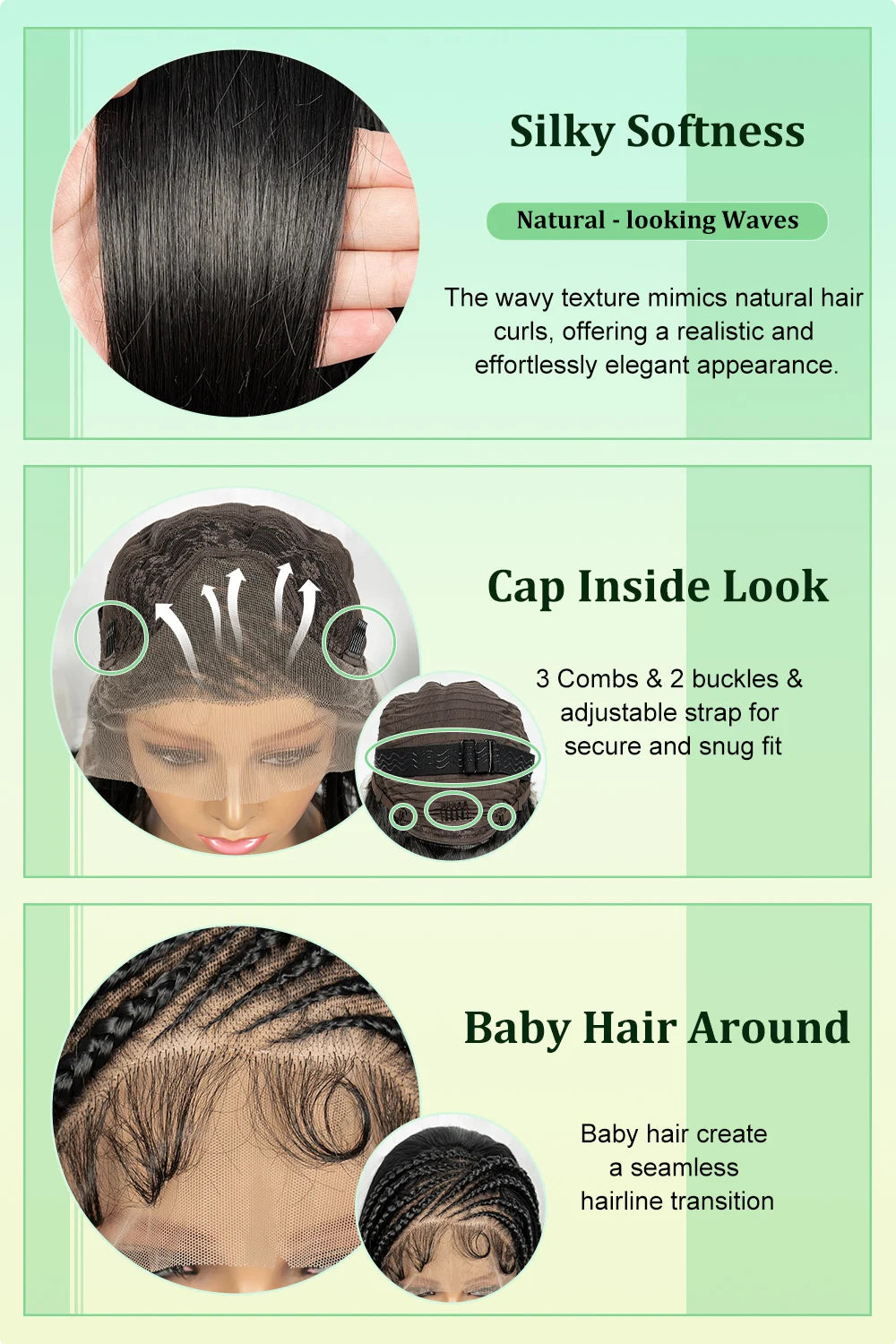 Synthetic Cornrow Braided Wigs Straight 13x4 Lace Frontal Wig With Baby Hair Partition Design With Braided For Black Women