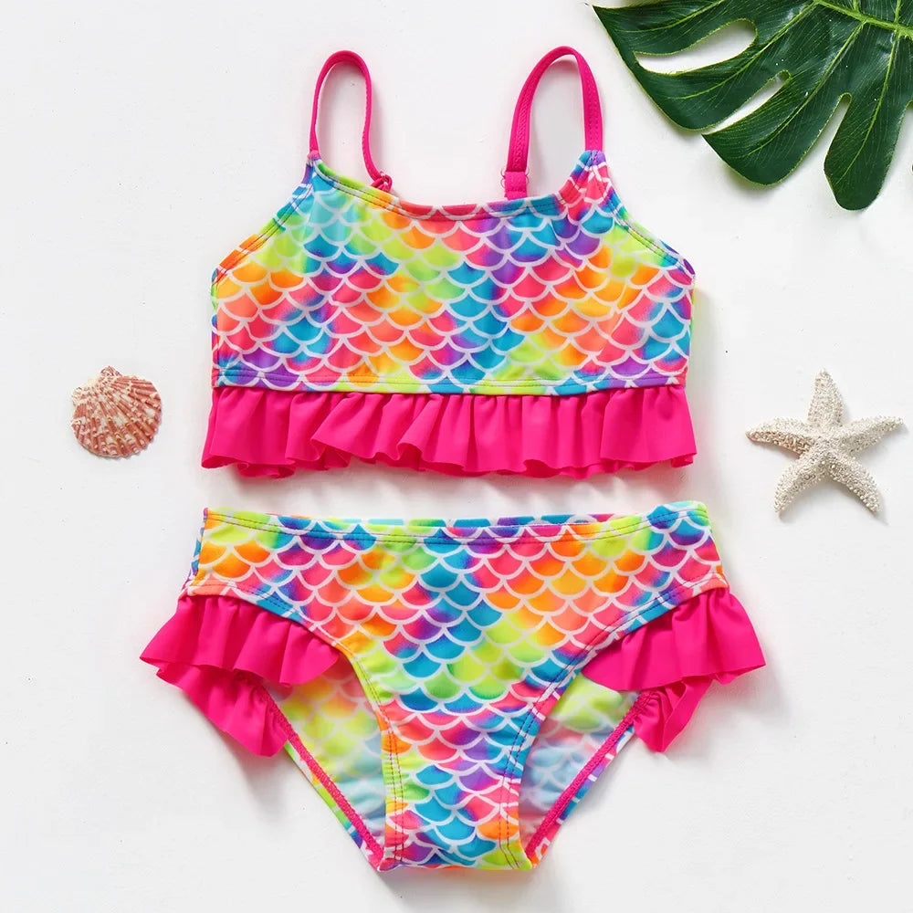 Kids Rainbow Bikini Set – Girls Two-Piece Flounce Swimsuit (Ages 2–10)