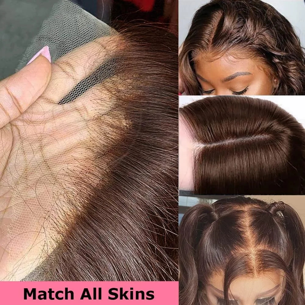 Body Wave Chocolate Brown Lace Front Wig Human Hair 220 Density Frontal Lace Wigs 30 Inch 13x6 HD Transparent Lace Human Wigs