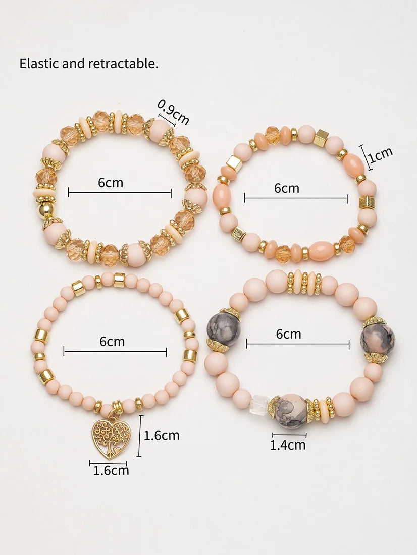 New Acrylic Beads Chain Bracelet Set For Women Tree Of Life Charm Elastic Bangle Female Bohemian Jewelry Accessories