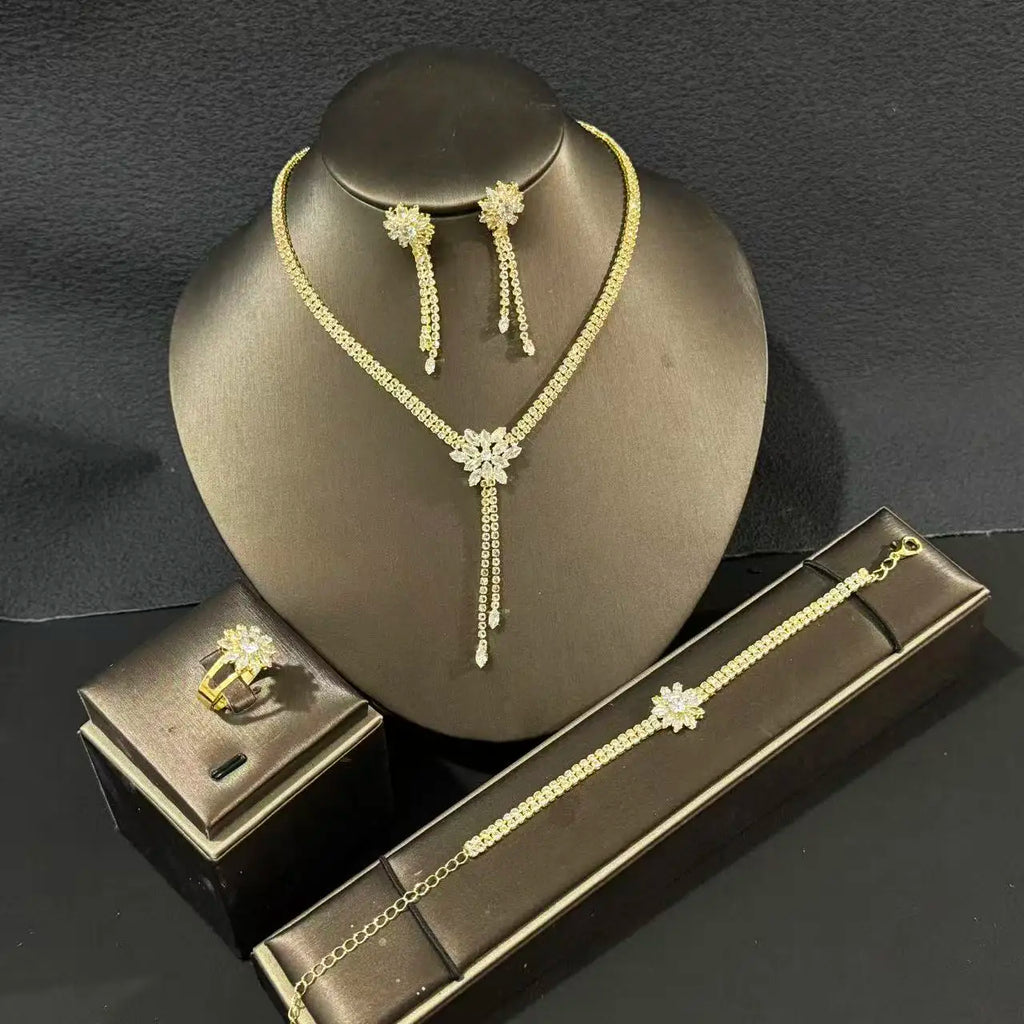 European & American 5-Piece Wedding Jewelry Set – Necklace, Earrings, Bracelet & Ring