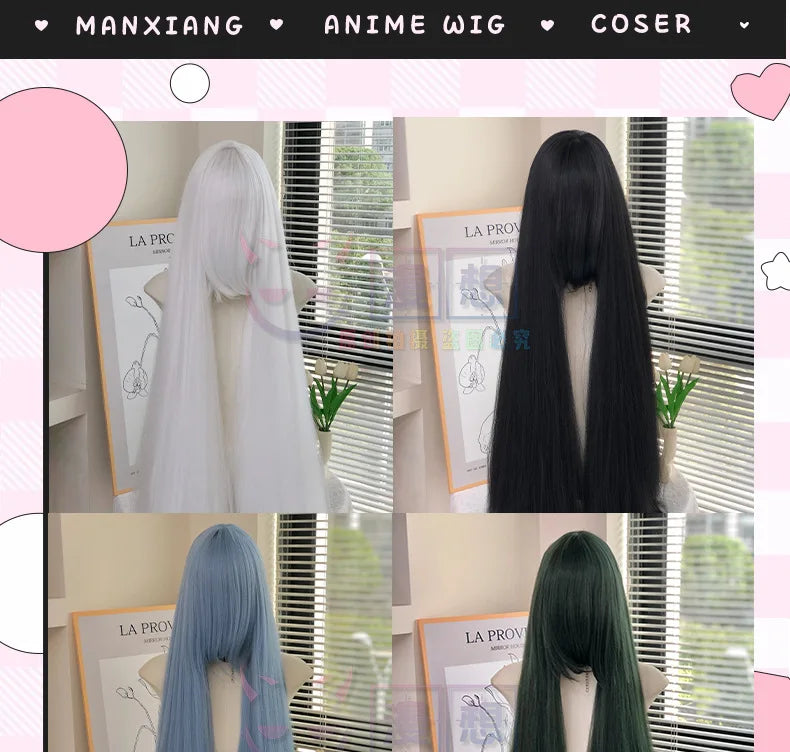 Cosplay Wig 100cm Extra Thick and Long Straight Wig with Bangs Anime Heat Resistant Fiber Christmas Halloween Cosplay Party Wigs