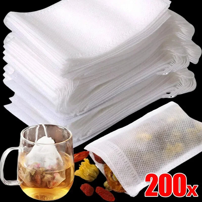 200/50PCS Disposable Tea Filter Bags Non-woven Fabric Tea Bag with Drawstring Kitchen Filter Paper for Coffee Herb Loose Tea