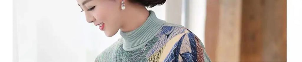 Women's Clothing 2022 Casual Plant Printed T-shirt Autumn Winter Fleece Warm Thick Fashion Knitted Spliced Turtleneck Pullovers