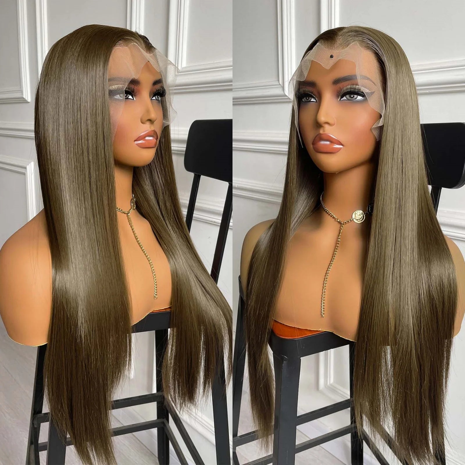 13X4 Brown Wig Long Straight Synthetic Hair Lace Front Wig Natural Light Brown Brunette Colored Lace Frontal Wigs for Women