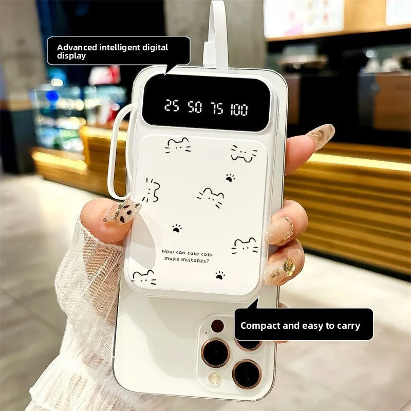 Cat-Shaped Power Bank – 20000mAh Fast Charging Portable Charger with Built-in Cable