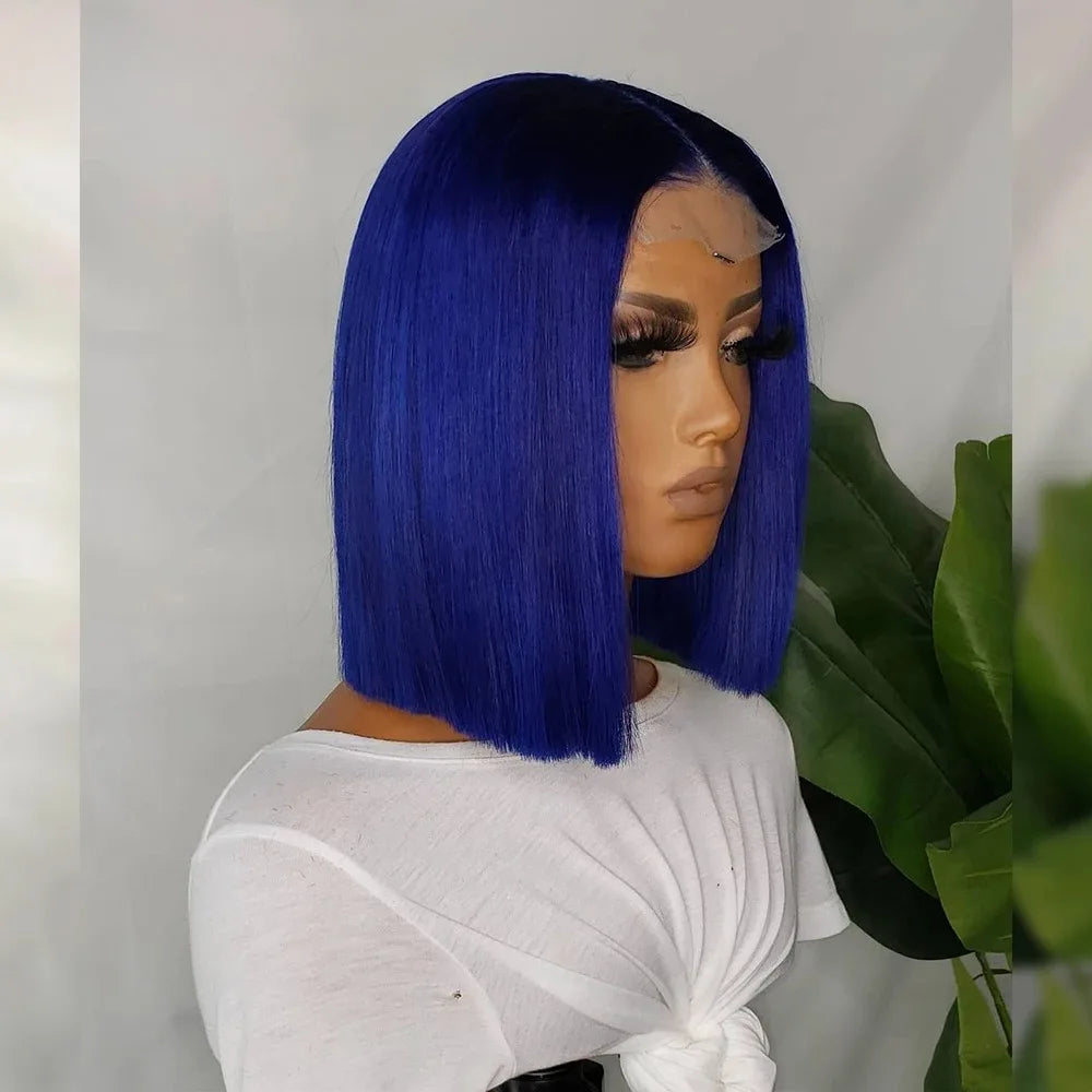 13x4 HD Short Ombre Blonde Wig Straight Bob Lace Front Wig Pre Plucked Synthetic Short Lace Frontal Wig Glueless Daily Cosplay