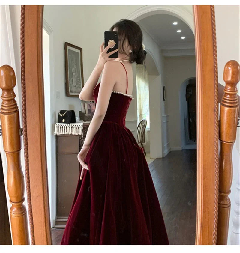 Velvet Dress Hepburn Long Skirt Women Clothing Party Dresses Vestido Dress