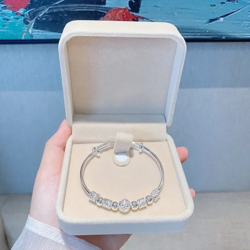 Silver Color Charm Lucky Beads Bangles For Women Bracelets Fashion Party Wedding Engagement Popular Brands Jewelry