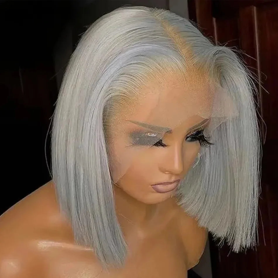 13x4 HD Short Ombre Blonde Wig Straight Bob Lace Front Wig Pre Plucked Synthetic Short Lace Frontal Wig Glueless Daily Cosplay