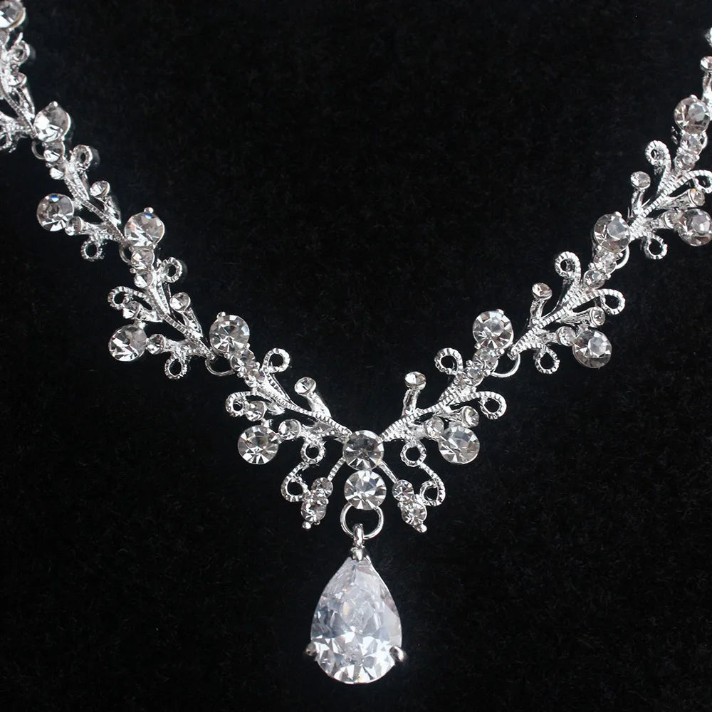 Bridal Jewelry Set – Crystal Rhinestone Wedding Crown, Tiara & Necklace for Brides