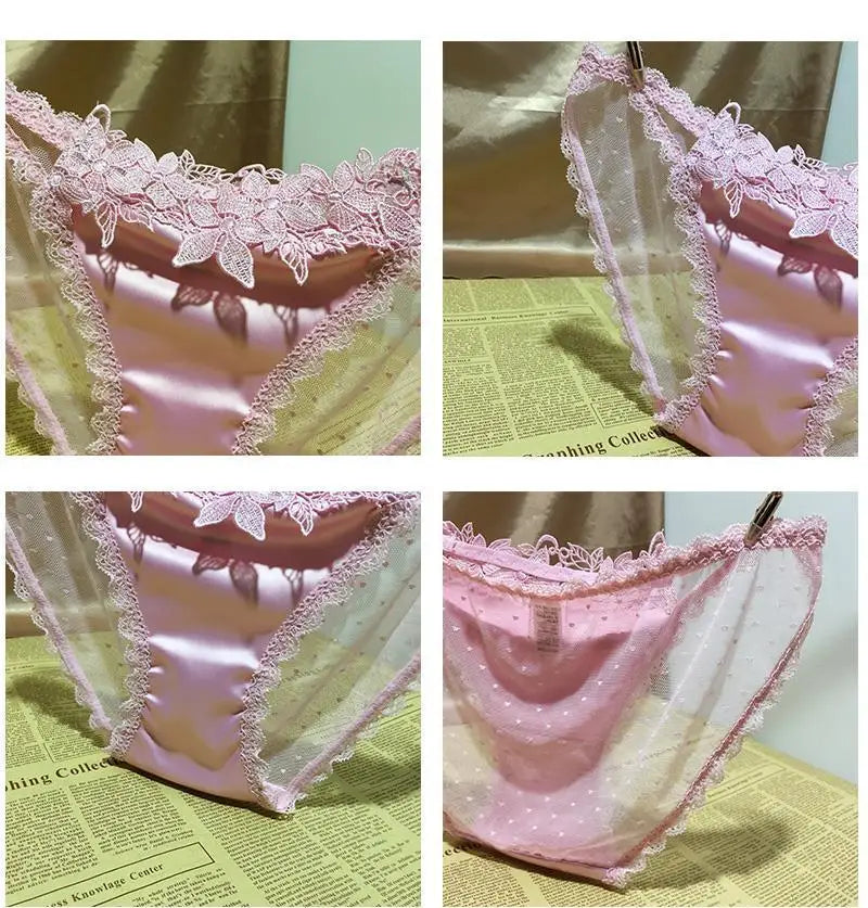 Women's Underwear Sexy Fashionable Satin Lace Embroidered Hollow out traceless Transparent Enticing Women's Underwear