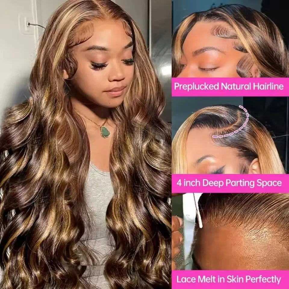 4/27 Blonde Pre Plucked Wigs 13x6 Hd Transparent Body Wave Lace Front Wig Colored Highlight Human Hair Wigs For Women Brazilian