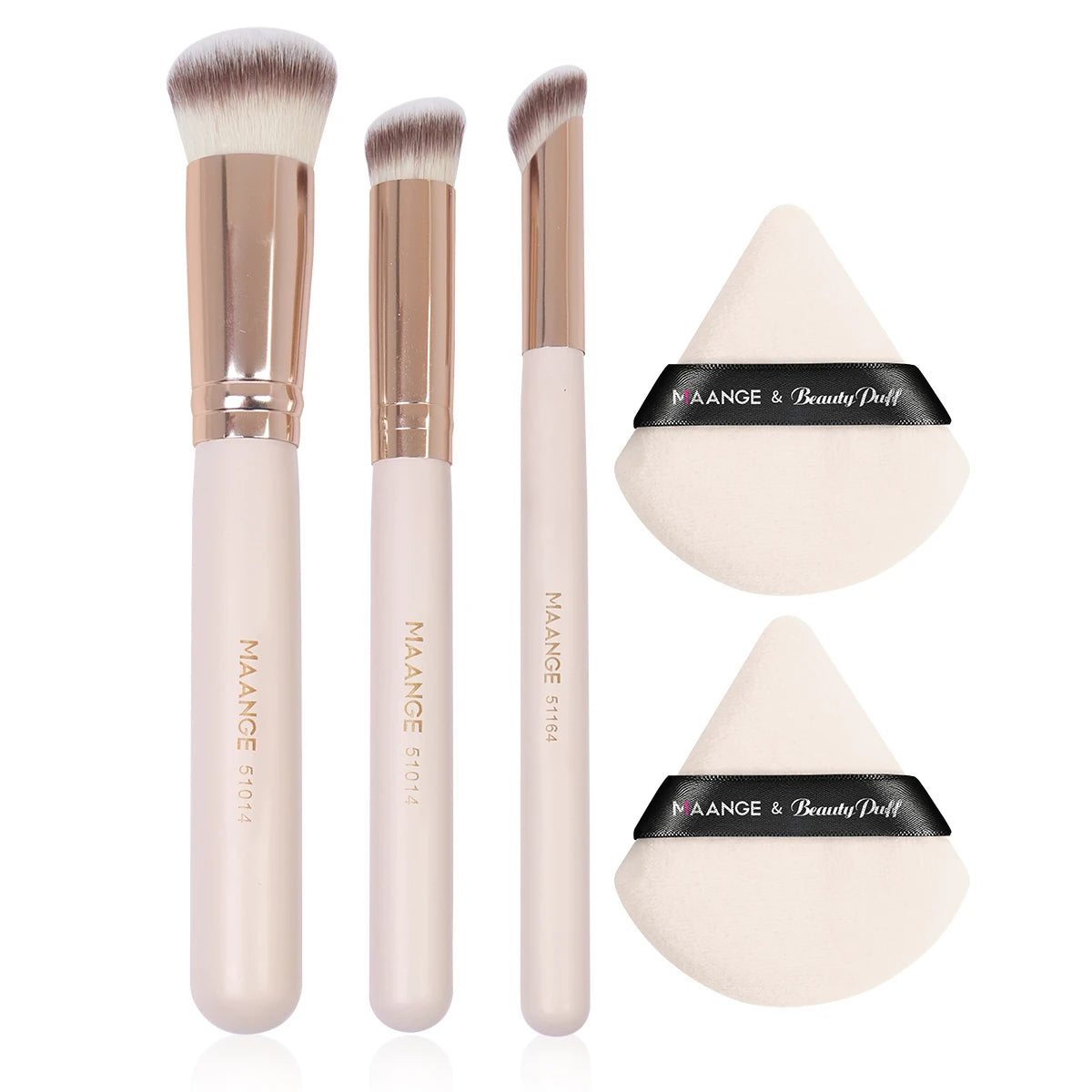 Maange 3-Piece Makeup Brush Set – Concealer, Eye Shadow & Blending Brushes with 2 Triangle Powder Puffs