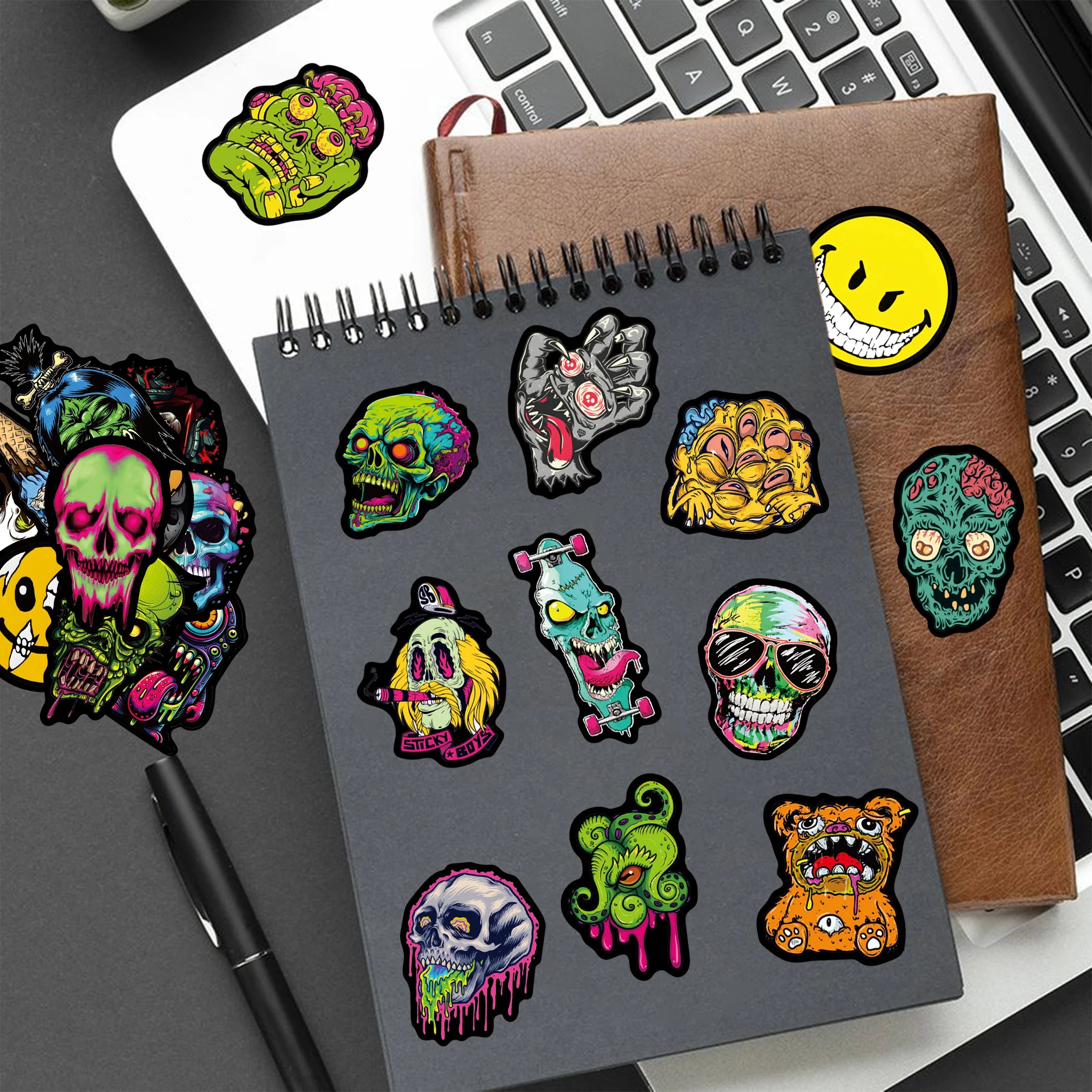 Glow in the Dark Skull Stickers | 52pcs Horror Luminous Waterproof Decals | Water Bottle, Wall Art & Home Decor