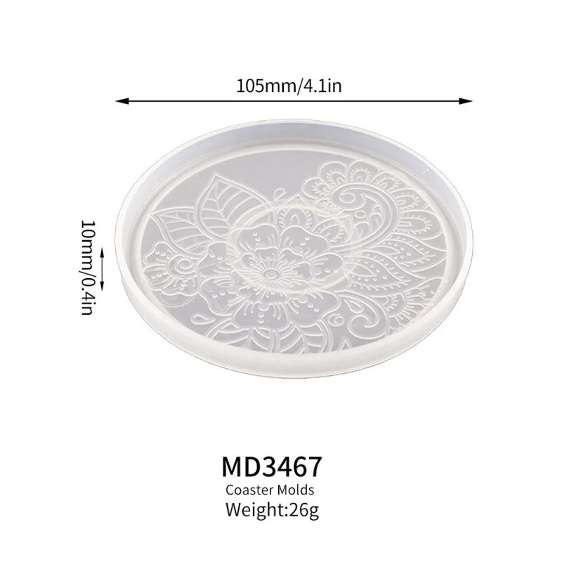 Round Coaster Silicone Mold | DIY Epoxy Resin & Concrete Flower Coaster Mold | Coffee & Wine Glass Home Decor Craft
