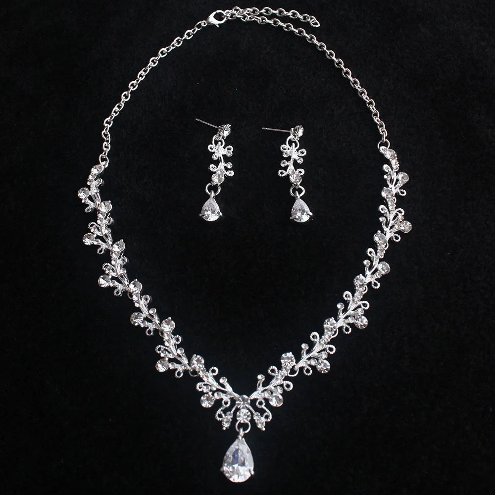 Bridal Jewelry Set – Crystal Rhinestone Wedding Crown, Tiara & Necklace for Brides