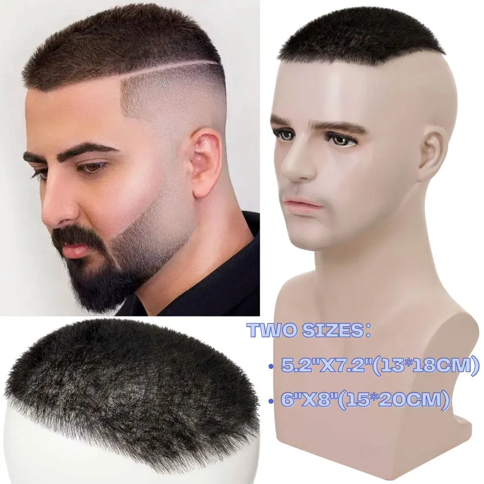 Men's Buzz Cut Toupee | 100% Human Hair | Super Thin PU Skin Base | Natural Black & Blonde