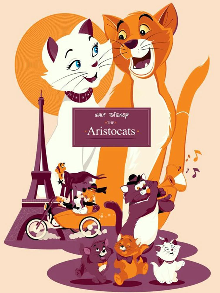Aristocats Diamond Painting Kit | 5D DIY Full Round Drill Cat Mosaic | Cross Stitch Embroidery | Kids Gift & Home Decor Wall Art