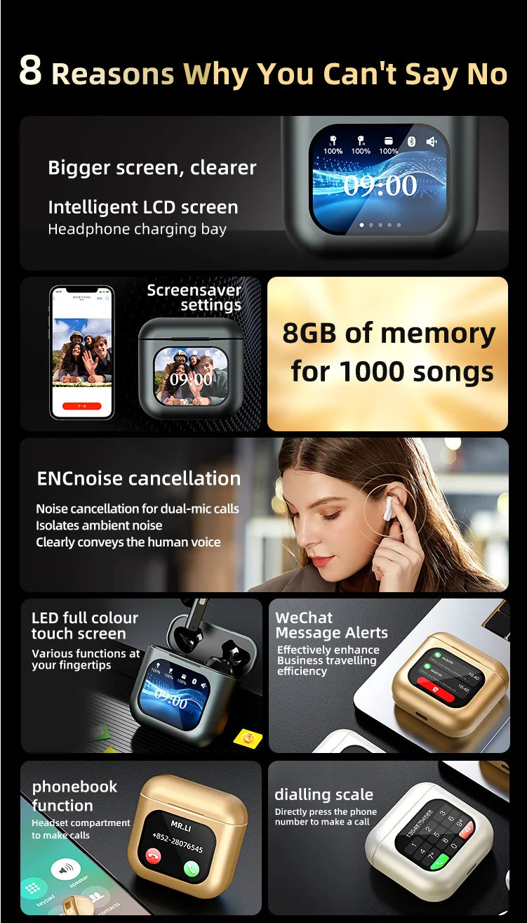 Summit Original Touchscreen ENC Wireless Headset – 2025 Latest Noise-Cancelling Bluetooth Earphones
