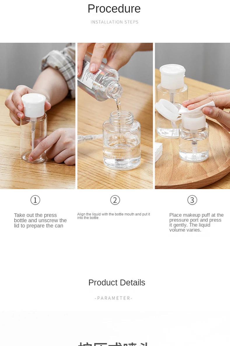Refillable Push-Type Pump Dispenser Bottle – Empty Bottle for Nail Polish Remover & Makeup