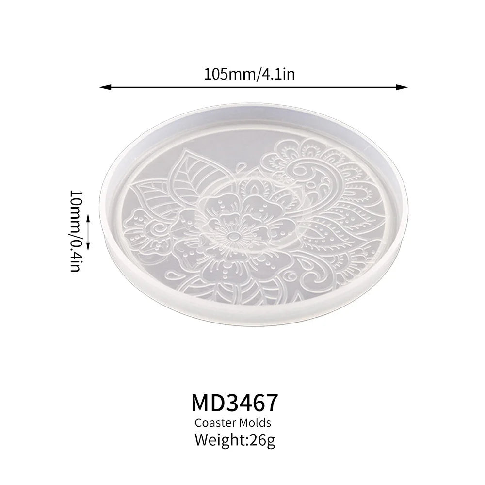 Round Coaster Silicone Mold | DIY Epoxy Resin & Concrete Flower Coaster Mold | Coffee & Wine Glass Home Decor Craft