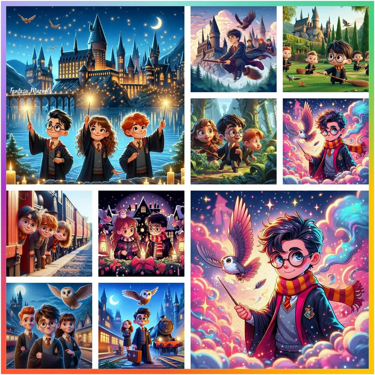 Harry Potter Hogwarts Diamond Painting Kit | 5D DIY Round Drill Mosaic Cross Stitch | Wizarding World Fan Art & Home Decor Gift