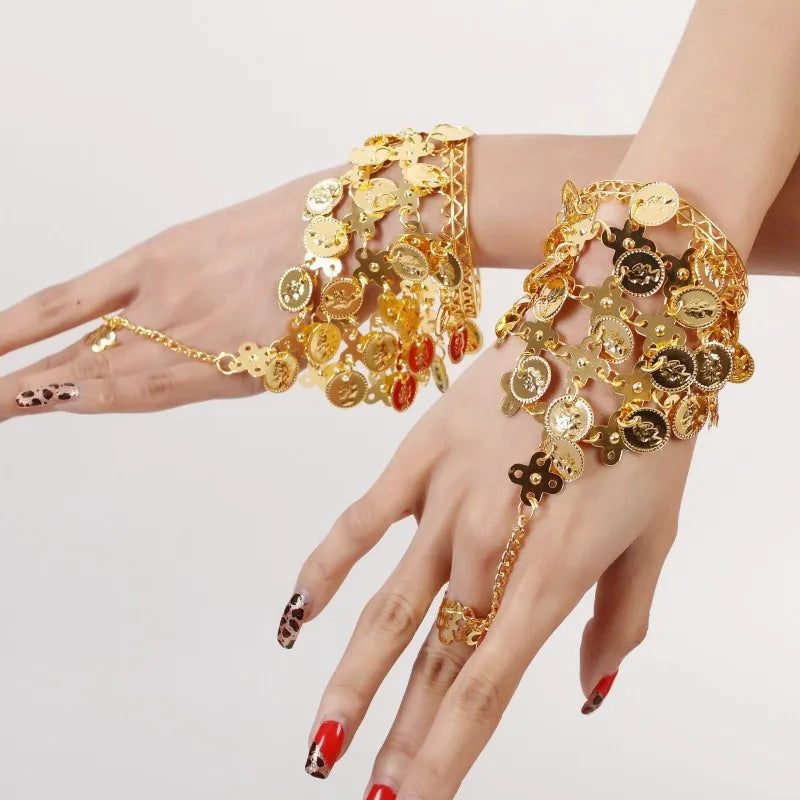 Indian Dance Jewelry Set – Necklace, Headwear, Earrings & Bracelet for Women's Party
