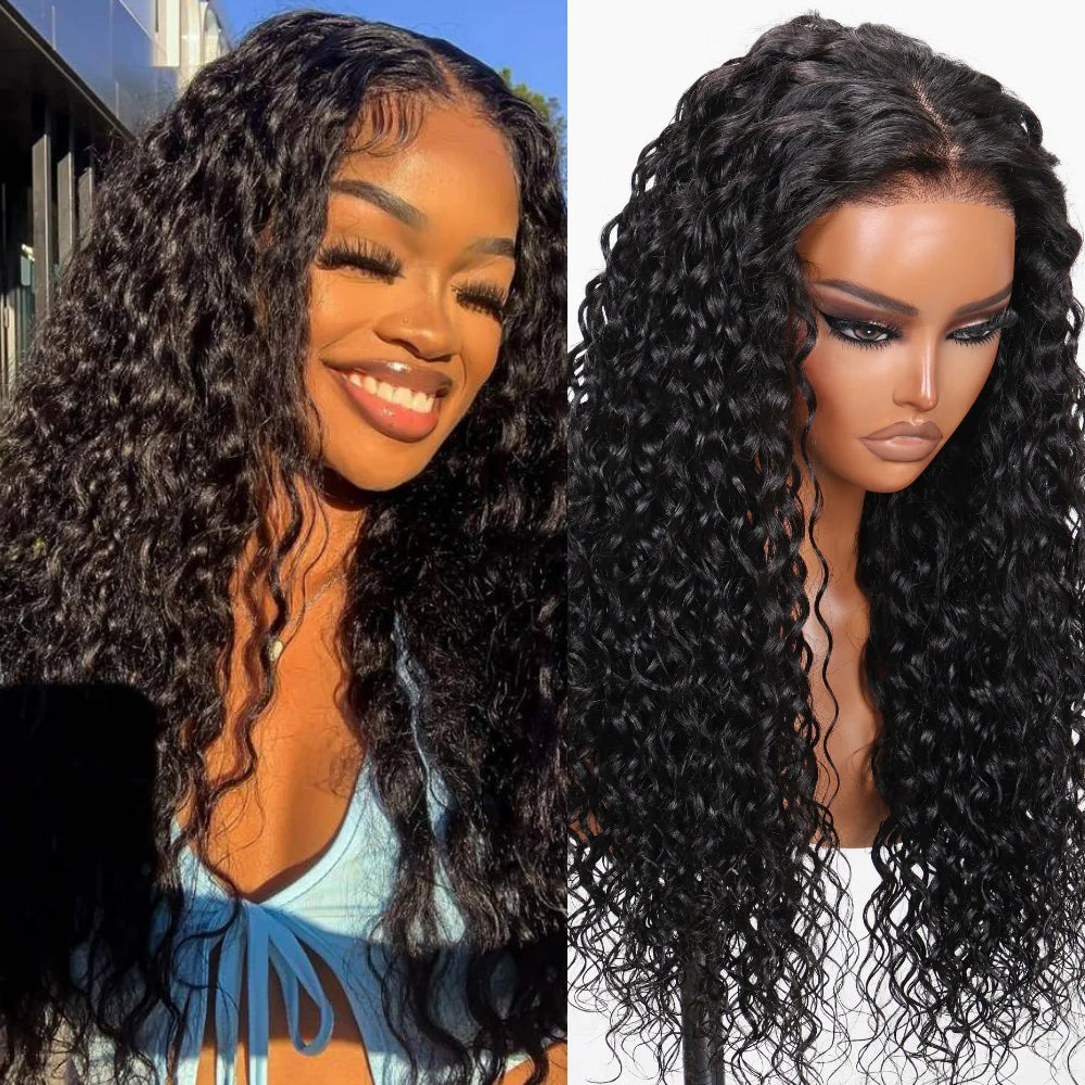 UNice 7x5 & 13x4 Lace Water Wave Human Hair Wig With Drawstring & Baby Hair Pre Cut Pre Bleached Glueless Wig