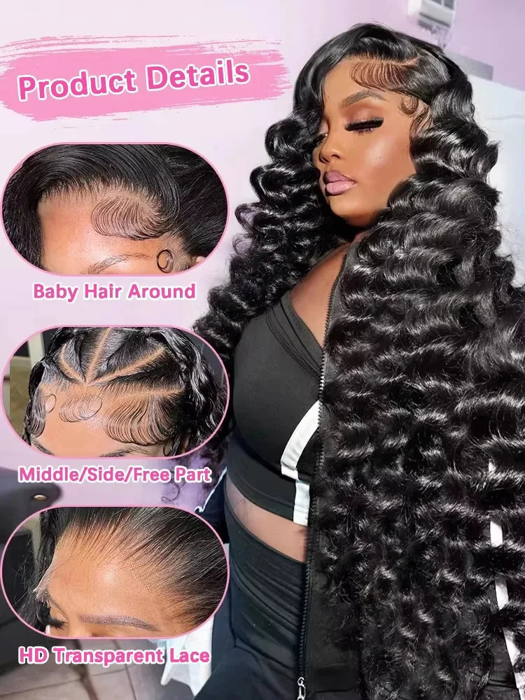 250 Density13x6 HD Transparen Loose Deep Wave Curly Lace Front Human Hair Wigs 13x4 Lace Frontal Brazilian Remy Hair Wig