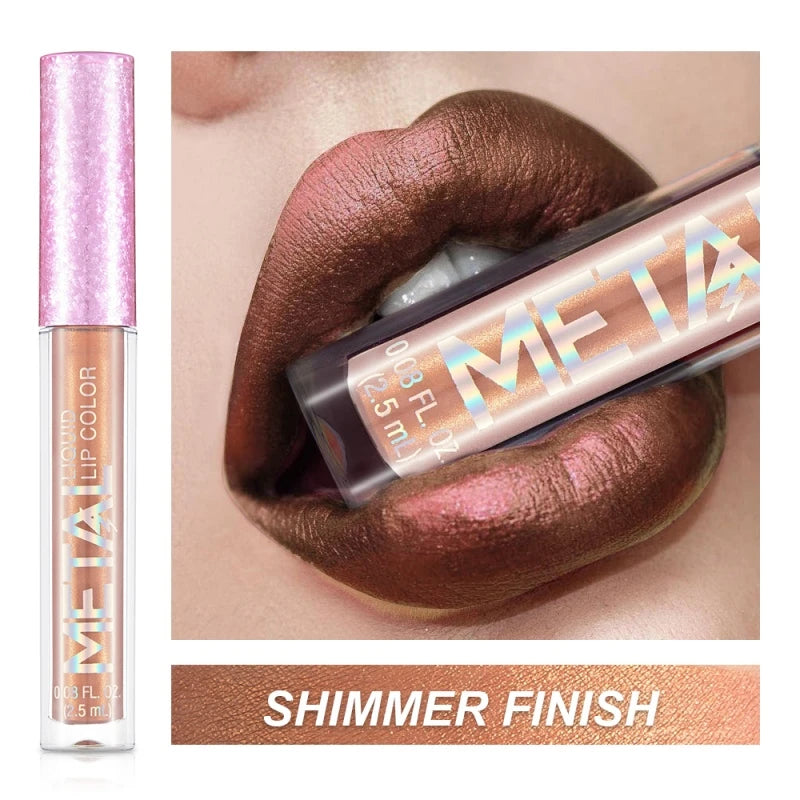 Metallic Matte Liquid Lipstick Waterproof Long Lasting Non-Stick Cup Matte Shimmer Glitter Lip Gloss Women Lips Makeup 12 Colors